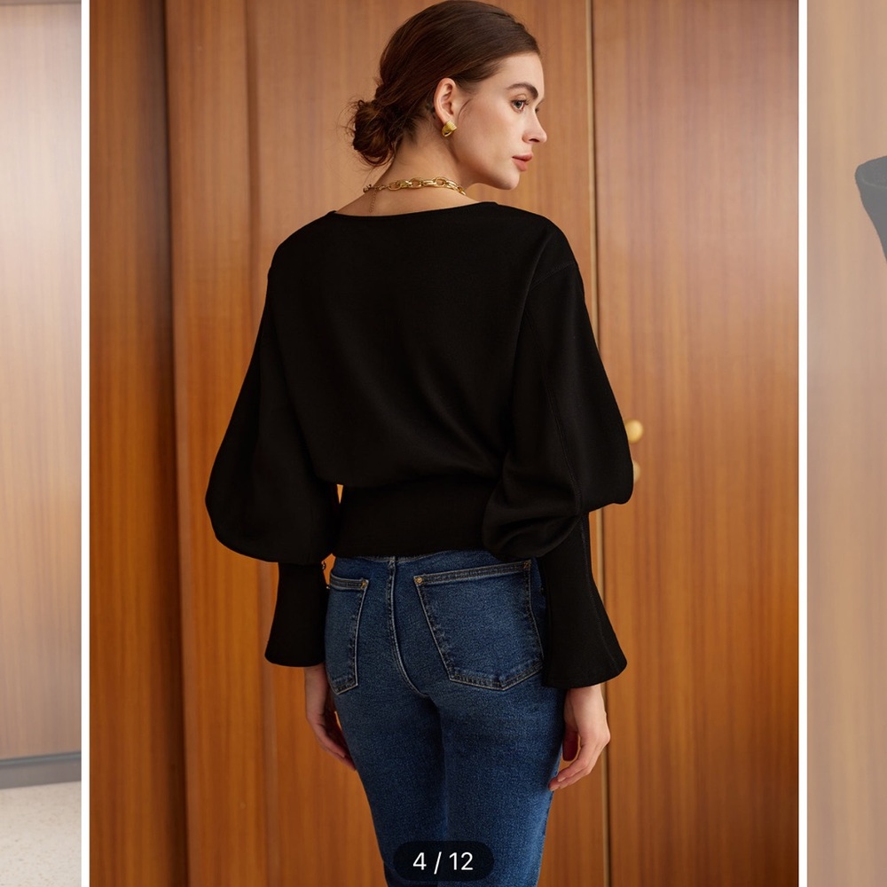 COMMENSE black bell sleeve cinched sweatshirt size small - Picture 3 of 13